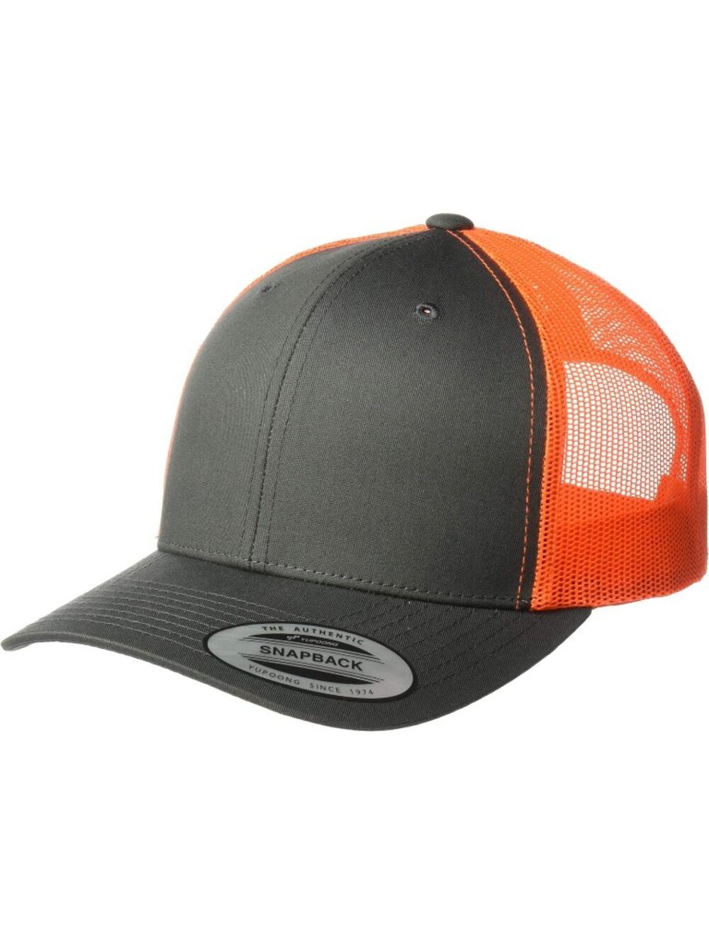 Mens Charcoal/Neon Orange Cotton Classics Trucker Mesh Cap YP Snapback Loose Cap